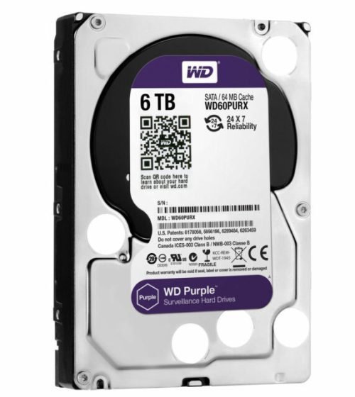WD Purple Surveillance Hard Drive – 6 TB, 64 MB, 5400 rpm, WD60PURZ