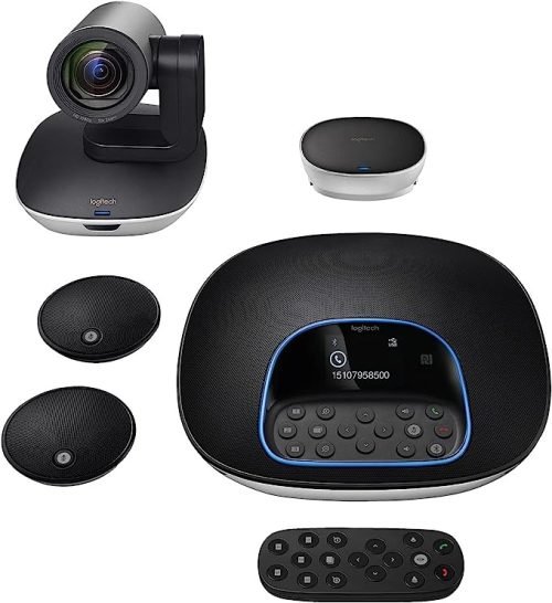 Logitech Group Video Conferencing Bundle with Expansion Mics for Big Meeting Rooms, Black and Silver