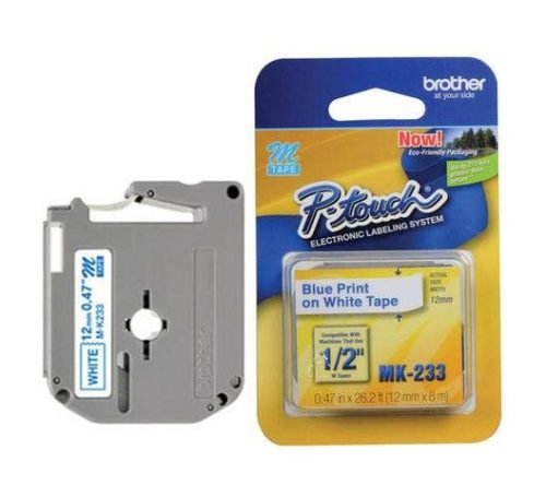 Brother M-K233 12mm Blue on White tape