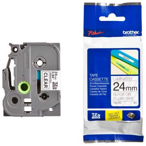 Brother TZE-151 24mm Black on Clear Label Printer tape
