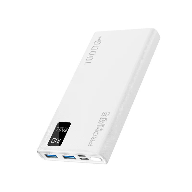 Promate 10000mAh Compact Smart Charging Power Bank with Dual USB-A & USB-C Output (Bolt-10Pro)