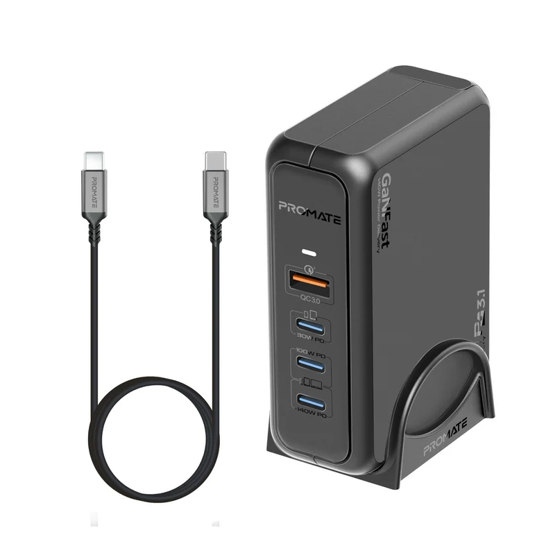 Promate 140W Super-Speed GaNFast™ Charging Station with Power Delivery 3.1 & Quick Charge 3.0 (GaNPort-140W)