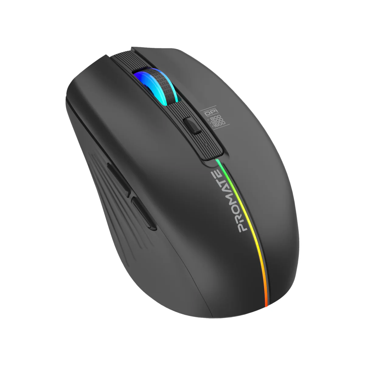 Promate 2.4GHz Wireless Ergonomic Optical Mouse with LED Rainbow Lights (Kitt)