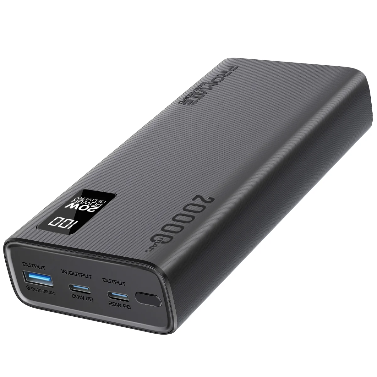 Promate 20000mAh Compact Smart Charging Power Bank with 20W PD Dual USB-C and 22.5W USB-A Ports (Bolt-20PD)