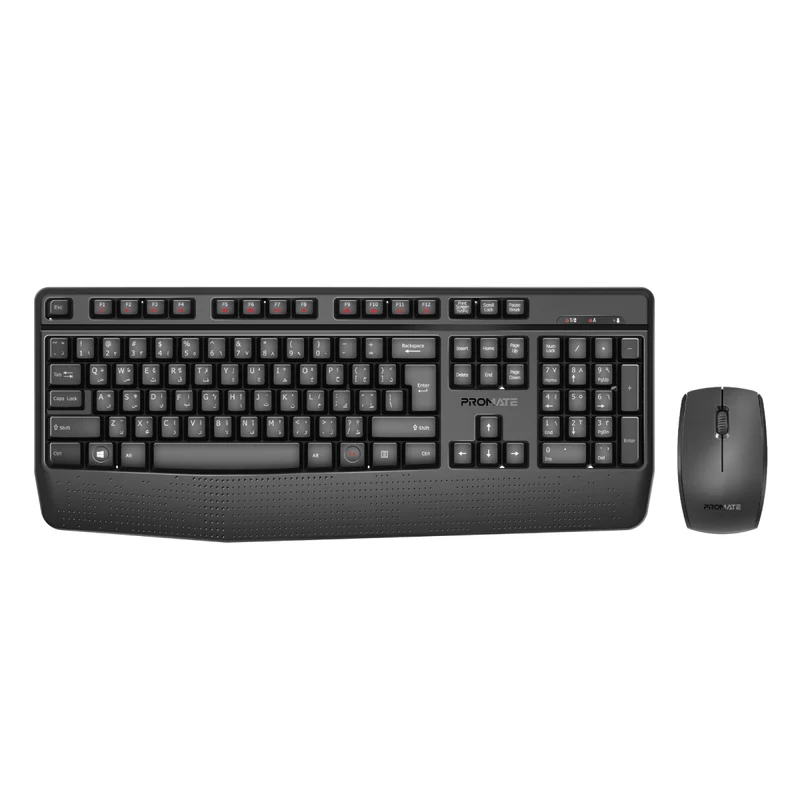 Promate Ergonomic Wireless Multimedia Keyboard with Palm Rest and Ambidextrous Mouse (ProCombo-14)