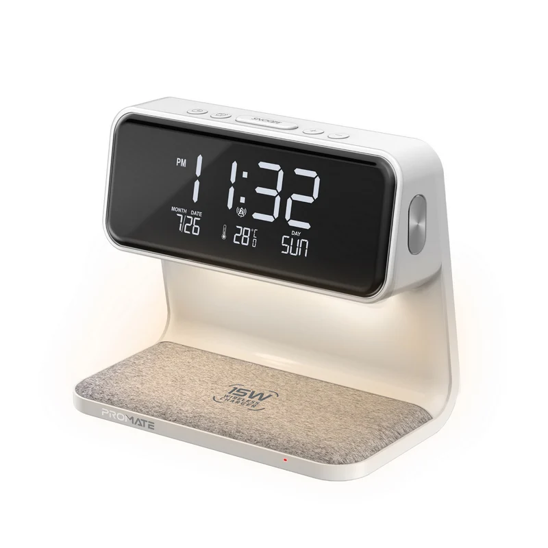 Promate Multi-Function LED Alarm Clock with 15W Wireless Charger (Lumix-15W)