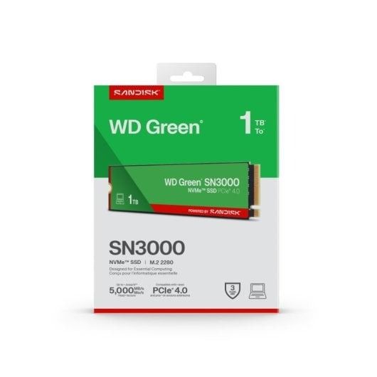 WD 1TB Green SN3000 NVMe Internal SSD – Gen4 PCIe, M.2 2280, Up to 5,000 MB/s (WDS100T4G0E-00CPS0)