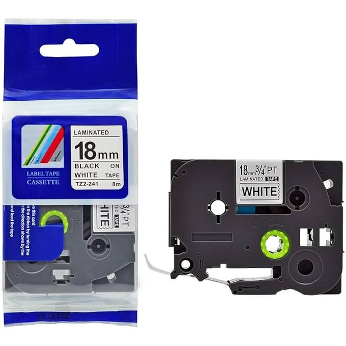 Brother 18mm x 8m Black on White Labeling Tape Cassette Compatible (TZ2-241)