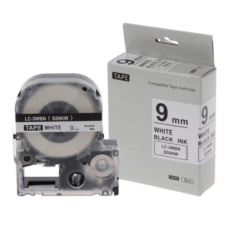 Epson 9mm x 8m Black on White Tape (SS9KW)