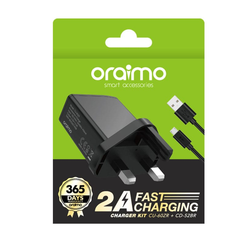 Oraimo Charger Kit UK 2A - Black (CU-60ZR+CD-52BR)