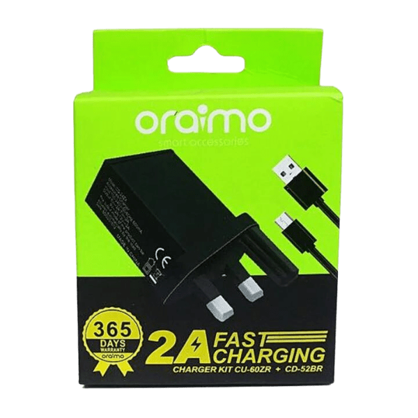 Oraimo Charger Kit UK 2A-Black (CU-60ZR+CD-52BR)