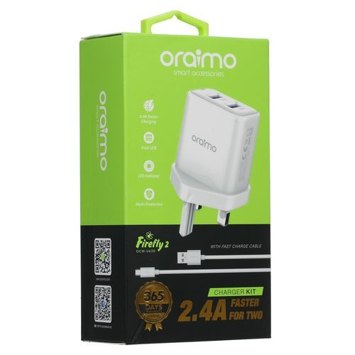 Oraimo Firefly-2 5.0V2.1A Dual USB Fast Wall Charger (OCW-U63D)