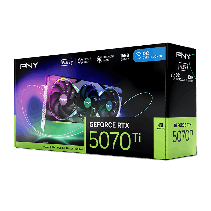 PNY GeForce RTX 5070 Ti EPIC-X RGB Overclocked Triple Fan Plus GPU (VCG5071T16TFXPB1-O)