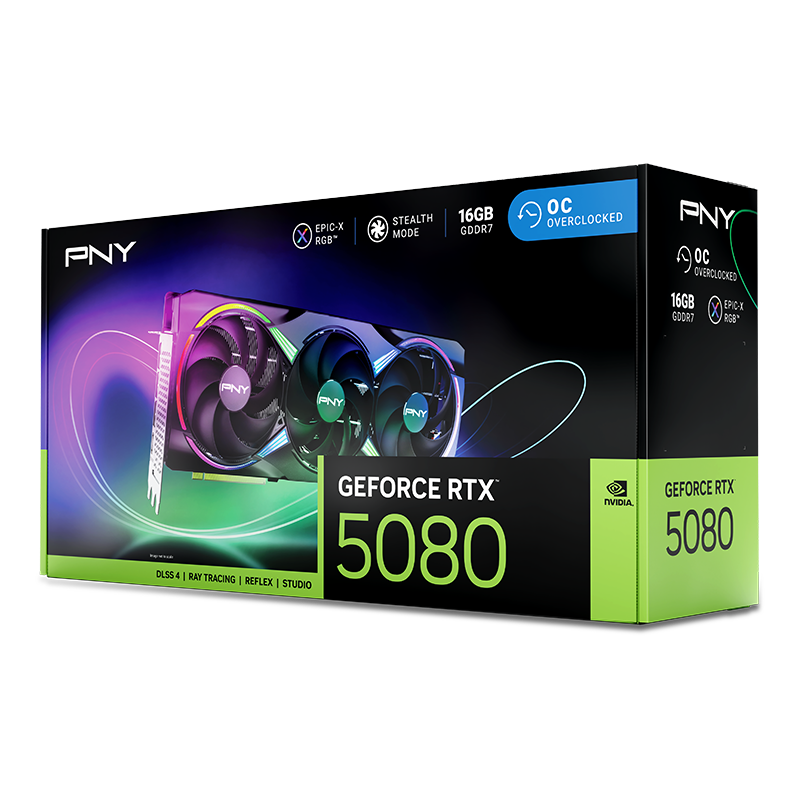 PNY GeForce RTX 5080 ARGB EPIC-X RGB Overclocked Triple Fan GPU Graphics Card (VCG508016TFXXPB1-O)