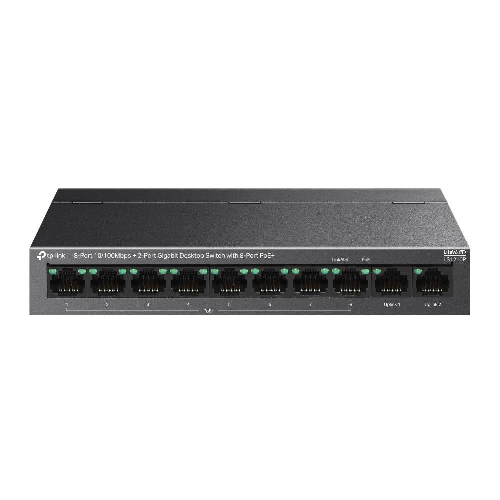 TP-Link 8-Port 10100Mbps + 2-Port Gigabit Desktop Switch with 8-Port PoE+ (LS1210P)