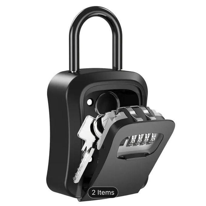 Full Metallic Key Lock Box with Hook – 4 Digit Combination Waterproof Wall Mount Key Safe Black