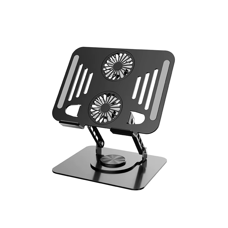Adjustable Rotating 360° Aluminum Heat Dissipation Laptop Stand with Dual Cooling Fans