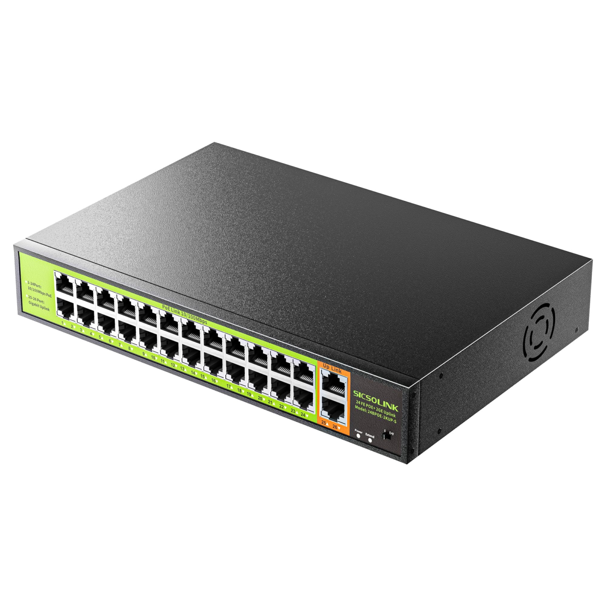 SISCOLINK 24-Port PoE+ Network Switch – 400W, 2 Gigabit Uplinks